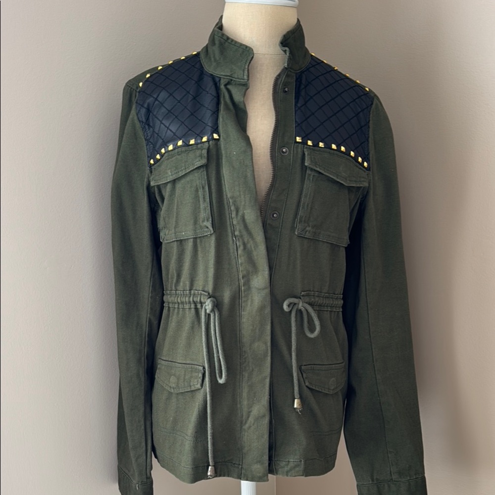 Women's Green Military Jacket with Black Accents